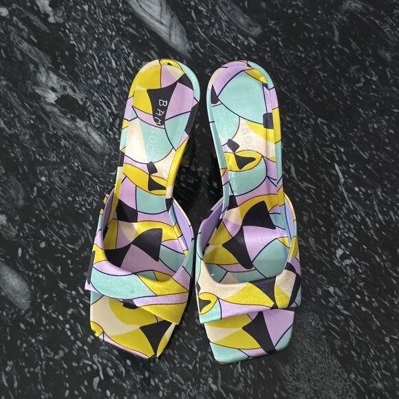 BRAND NEW BAMBOO UNTOLD 21 1960s STAINED GLASS SQUARE TOE MULE HEELS SANDAL - Picture 3 of 16